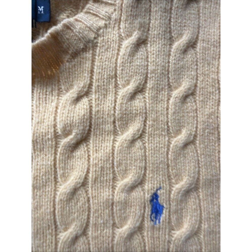 Polo Ralph Lauren Cable Knit Crewneck Sweater Men's Medium Yellow Blue Pony - Picture 2 of 6